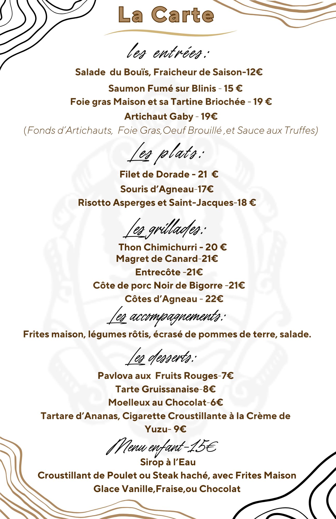 Menu restaurant Le Bouis septembre 2024